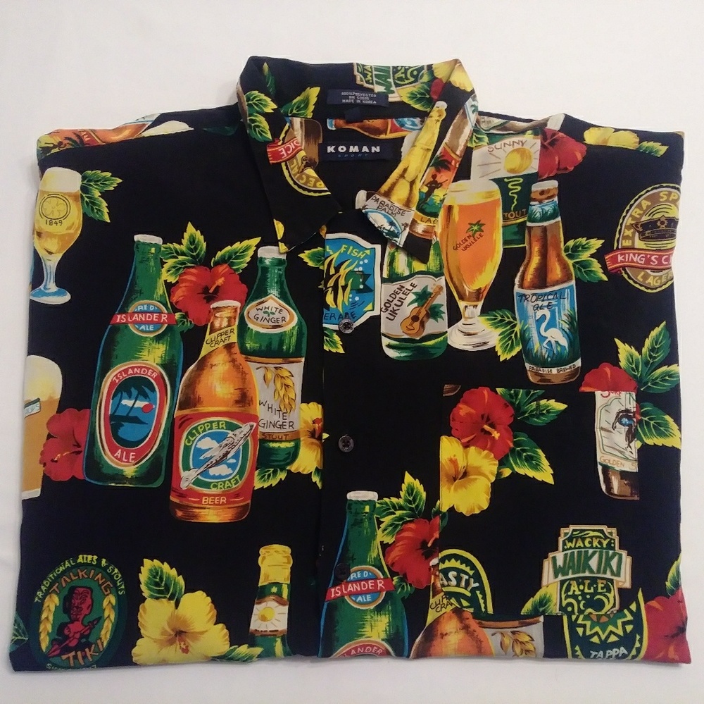 Mens Koman Hawaiian/Beer Printed Shirt 2xl